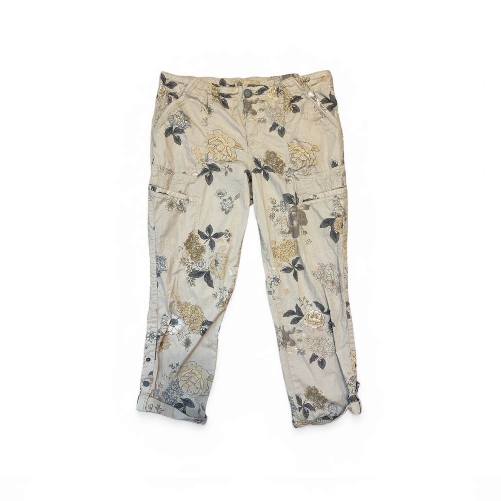Floral Cargo capri Crop Pants in Cream and Gray size 12
